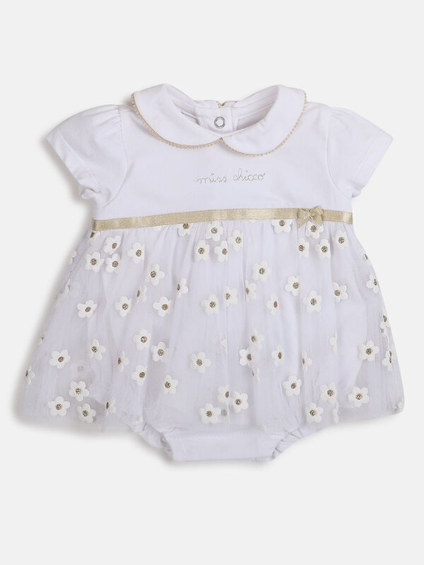 Girls White Short Sleeve Knitted Romper image number null